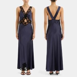 SIR. Aris Cutout Gown Sleeveless Lace Silk Maxi Dress Navy Size 3 US 8 NWT